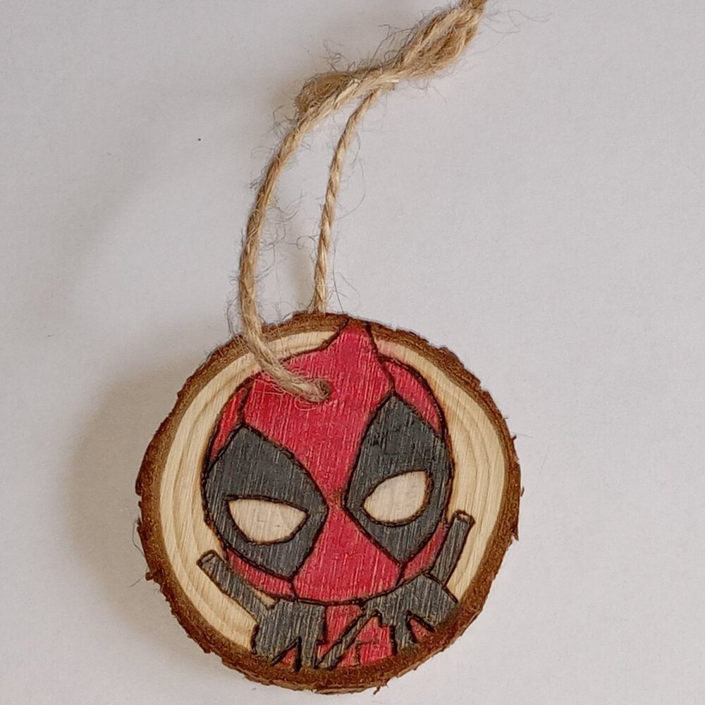 Wood Burned Horror Movie Character on Wooden Disc Ornament